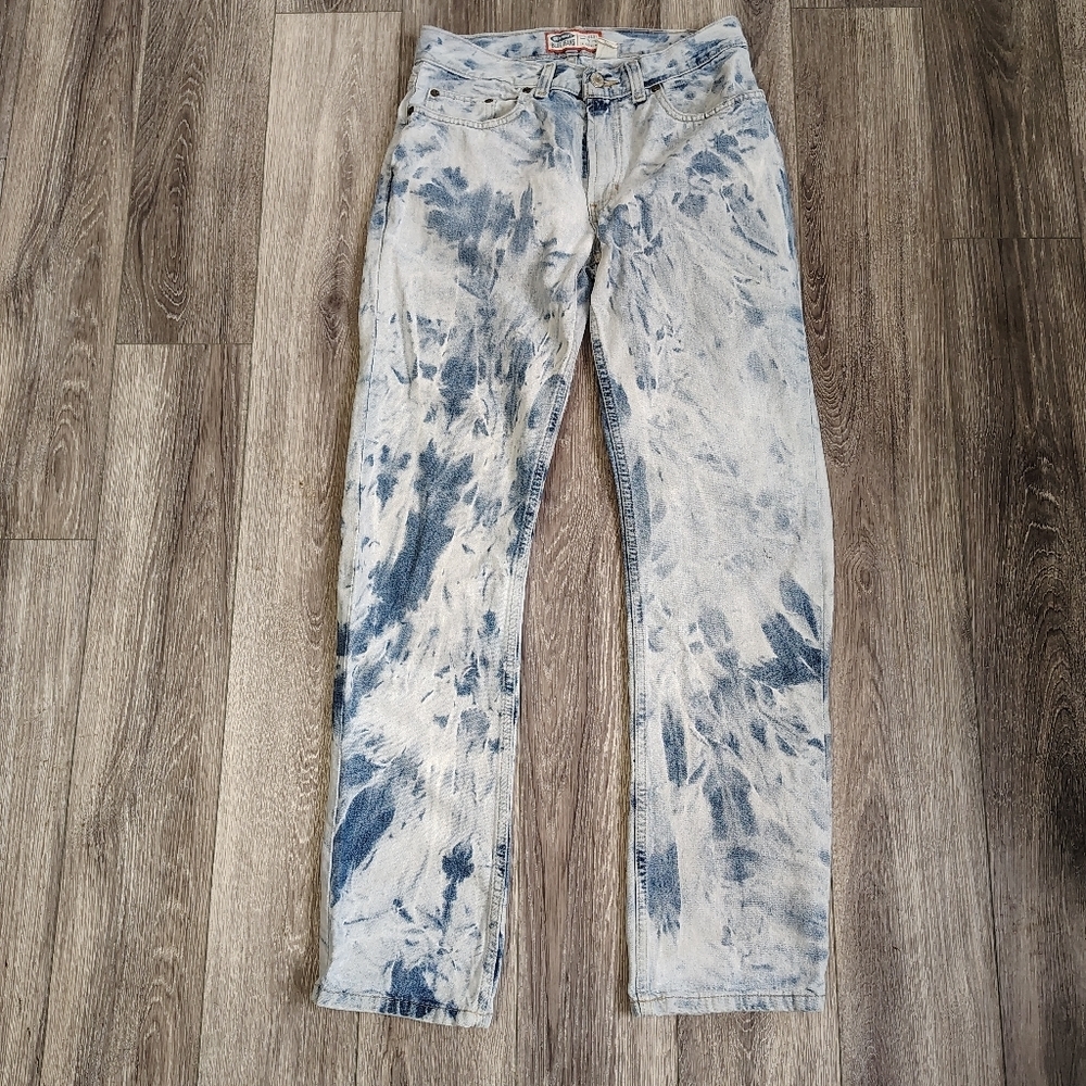 Vintage Old Navy Blue and White Tie-Dye Straight Jeans Sz 8